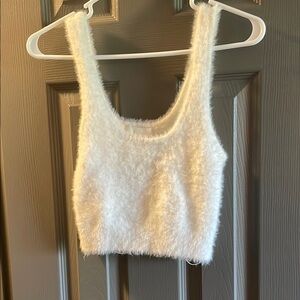 H&M Fuzzy White Crop Top